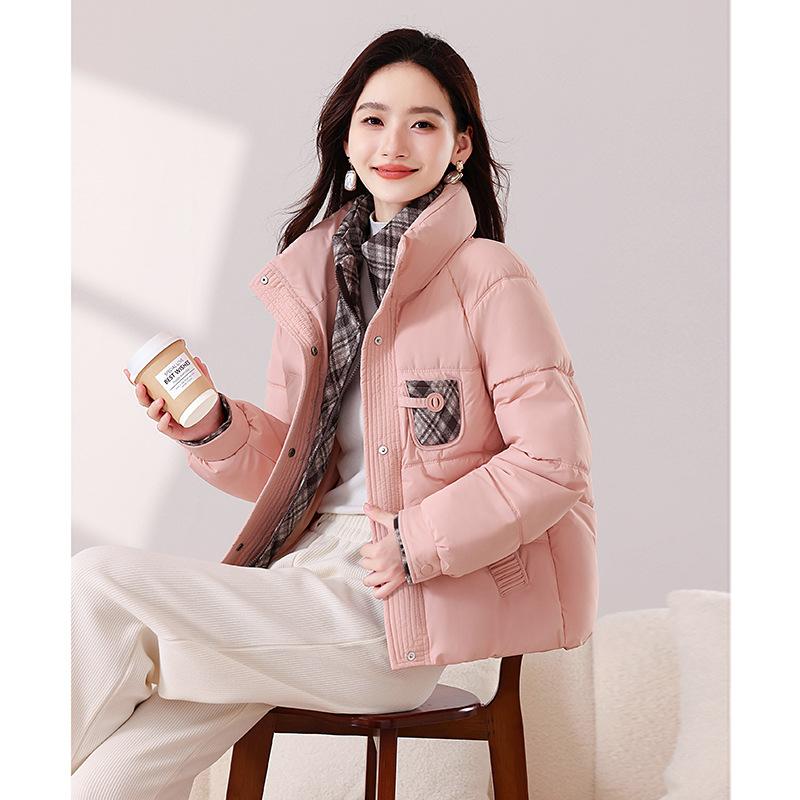 Winter New Simple Solid Color Loose Short Cotton-padded Jacket Princess Stand Collar Bread Coat Padded Section.
