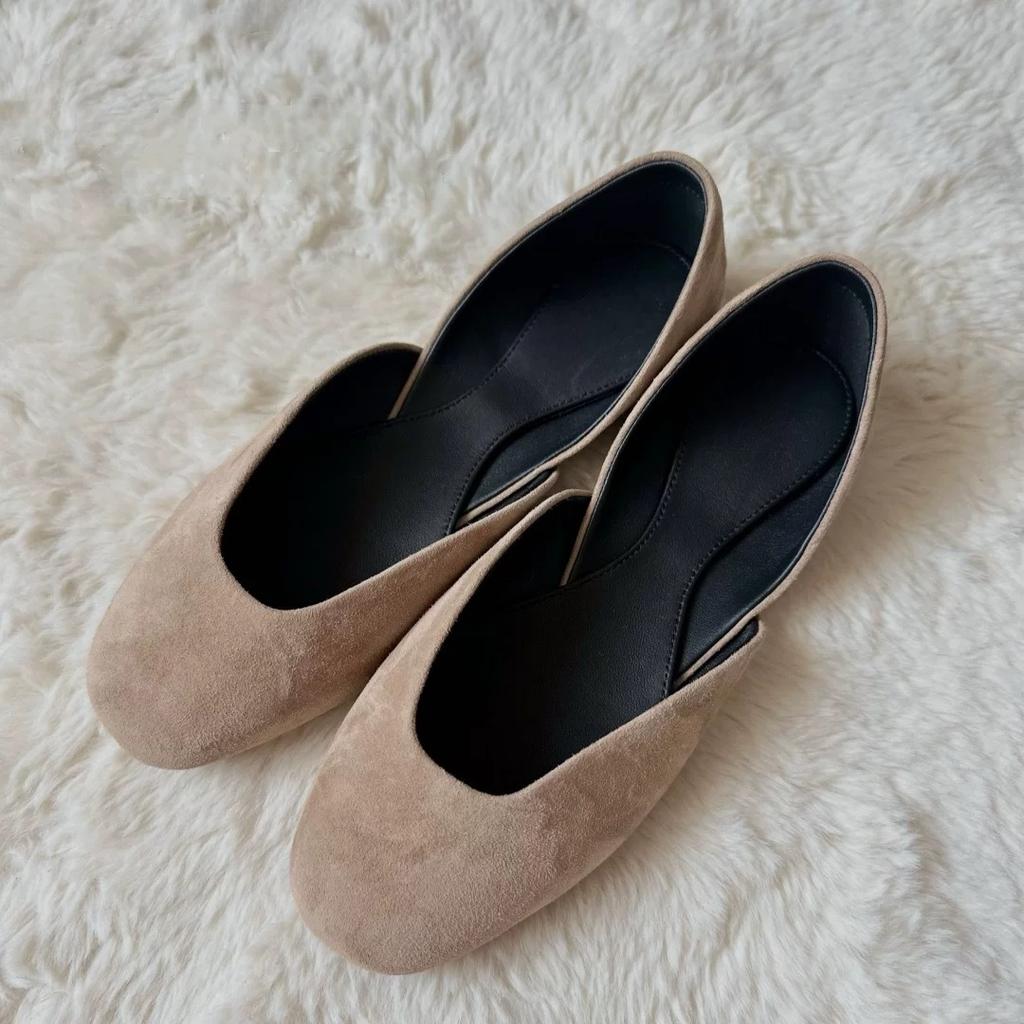 Sheepskin version~ retro niche suede round head shallow mouth flat bottom ballet shoes women's 2025 new spring and autumn single shoes