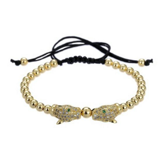 Men's Copper Bead Bracelet with Zirconia Crown and Adjustable Woven Design