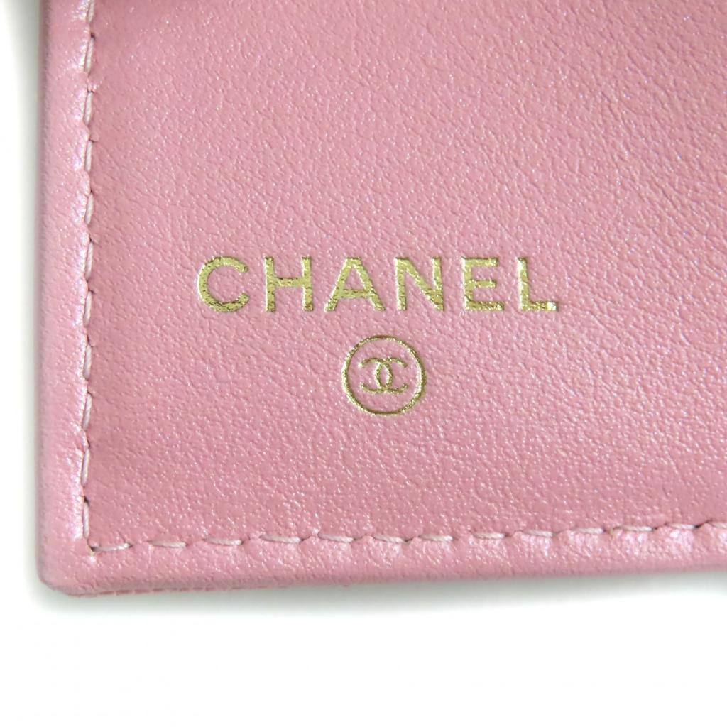 Great CHANEL Tri-fold wallet Classic small flap wallet pink Caviar skin AP0230 Used
