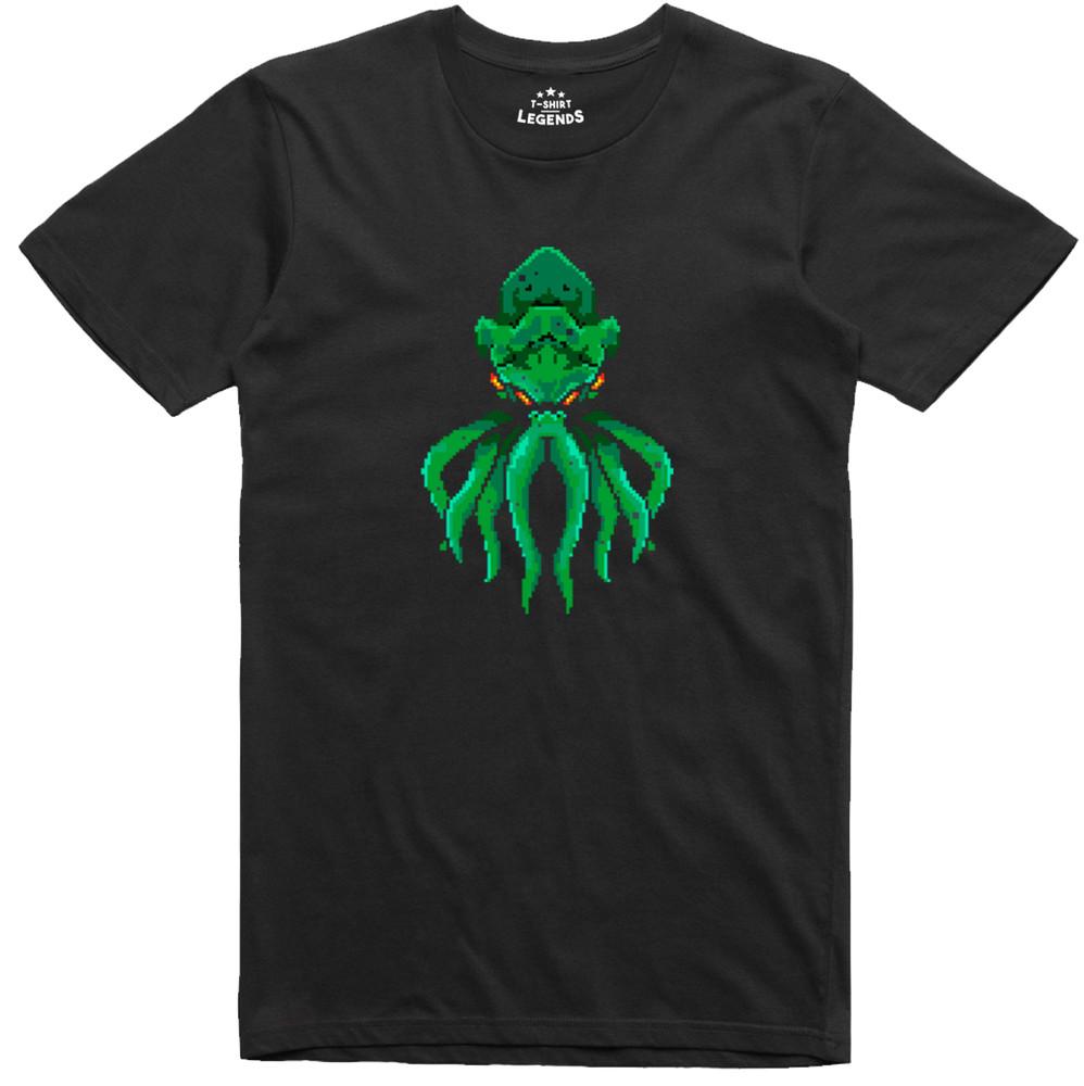 

Cthulhu Face Mens T Shirt Pixel Art Cosmic Entity Gamer Regular Fit Cotton Tee S