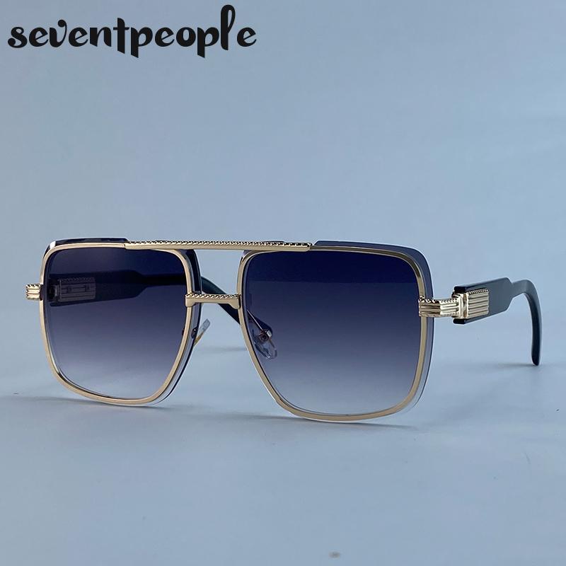 Steampunk Oversized Square Sunglasses Men Luxury Brand Vintage Metal Double Beam Punk Sun Glasses For Male Classic Shades