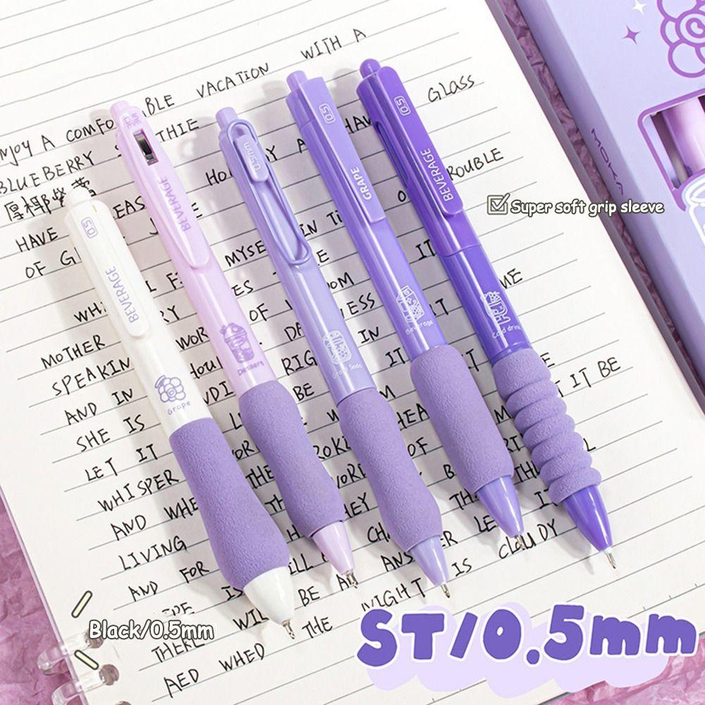 5PCS/Set Soft Grip Black Pen Quick Drying Ballpoint Pen Cartoon Neutral Pen Students