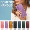 Solid Color Luxury Embossed Geometric Card Holder Wallet Case for iPhone/Samsung/Xiaomi Magnetic Buckle Phone Case Hand-strap Flip Cover