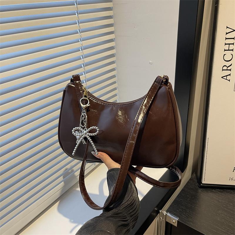 Vintage Solid Color PU Shoulder Underarm Bag for Women Textured Trendy Crossbody Bag Portable Hobo Handbag Purse