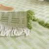 Green Cross Texture Cotton Linen Tablecloth Square Tablecloth Burlap Table Covers with Tassel for Kitchen Dinning Picnic Wedding