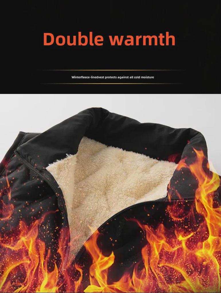 Men's Plus Size Velvet Warm Vest - Autumn/Winter Twill Crepe Sleeveless Waistcoat