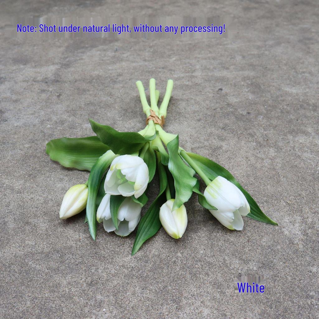 Latex Silicone Soft Rubber Tulip - 28CM Five-Headed Realistic Flower (3 Blooms, 2 Buds) Simulation Ornament