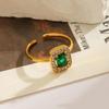 18k Gold-Plated Green Zircon Stainless Steel Ring for Women