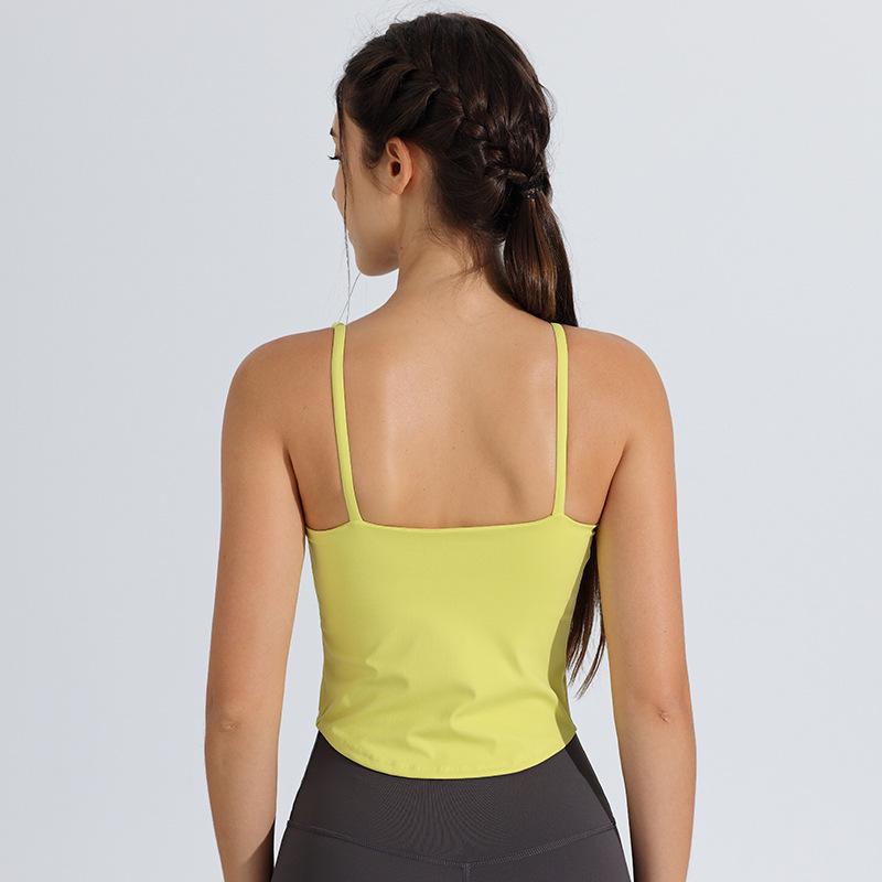 Padded Sports Bra Yoga Vest, Women's Shockproof Cami Top with Thin Straps