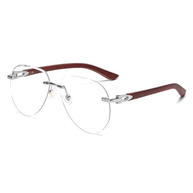 

Rimless Vintage Pilot Sunglasses Women For Men Luxury Brand Designer Punk Shades Wood Grain Popular Gradient Sun Glasses UV400