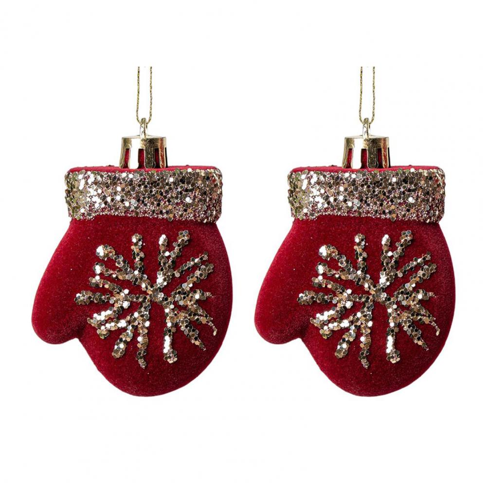 2 Pcs Velvet Christmas Ornaments Shatterproof Glitter Sequins Flocked Bell/Candy Cane/Ice Isicle Hanging Decoration for Home