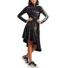 Adidas Originals Blue Version Series Sequin Trim Irregular Hem High Neck Long Sleeve Dress Women Dresses Black HR3413