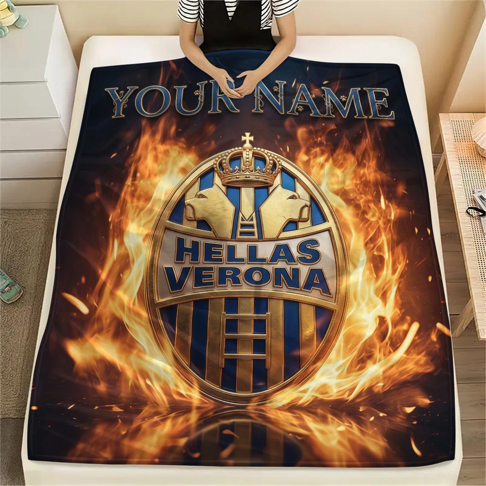 Custom Name Hellas Verona FC Flannel Blanket, High quality Comfortable for All Seasons, Home Decor, Warmth and Comfort