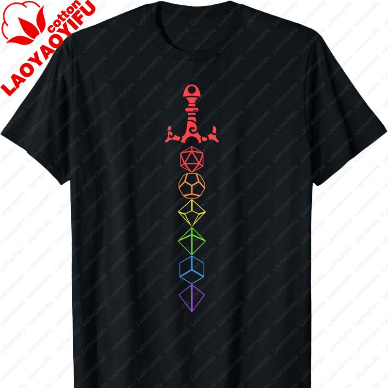 Nerdy Dice Set Collector Sword LGBT Pride TShirt Graphic T Shirts Vintage Funny Outdoors High Quality Cotton Shortsleev Tops