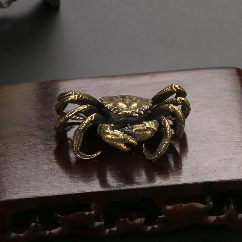 Retro Bronz Yengeç Heykeli Çay Evcil Hayvanı Süsleri Saf Bakır Katı Hayvan Minyatür Retro Akvaryum Dekorasyon Aksesuarları Figürinler
