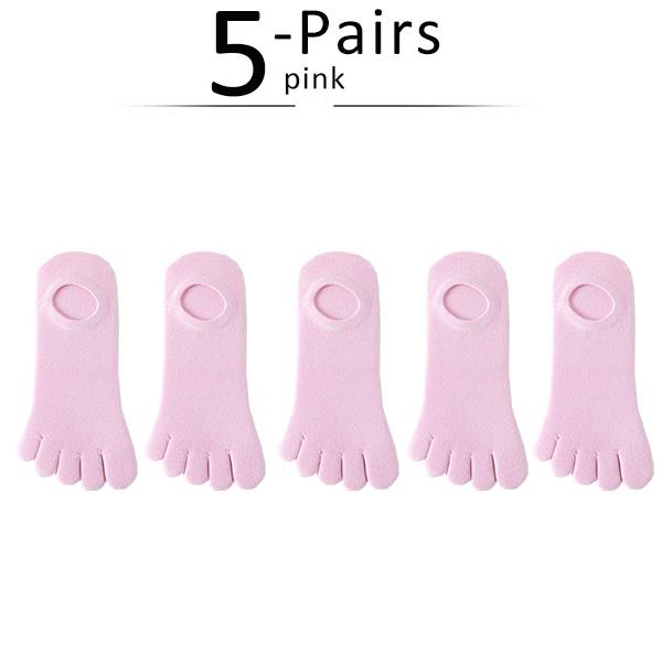 5 Pairs Summer Invisible Toe Socks Woman Girl Cotton Thin Solid Soft Shallow Mouth Breathable Deodorant No Show 5 Finger Socks