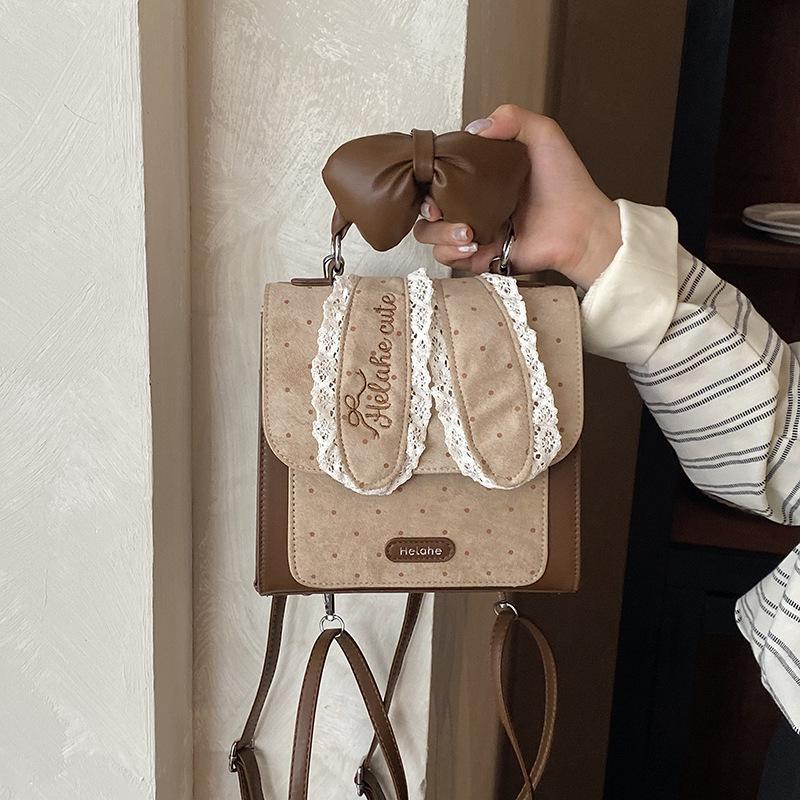 Children's Double-shoulder Bag, Girls' Bow-shaped Handbag for Carrying or Slinging, Two-in-one Lolita Small Schoolbag