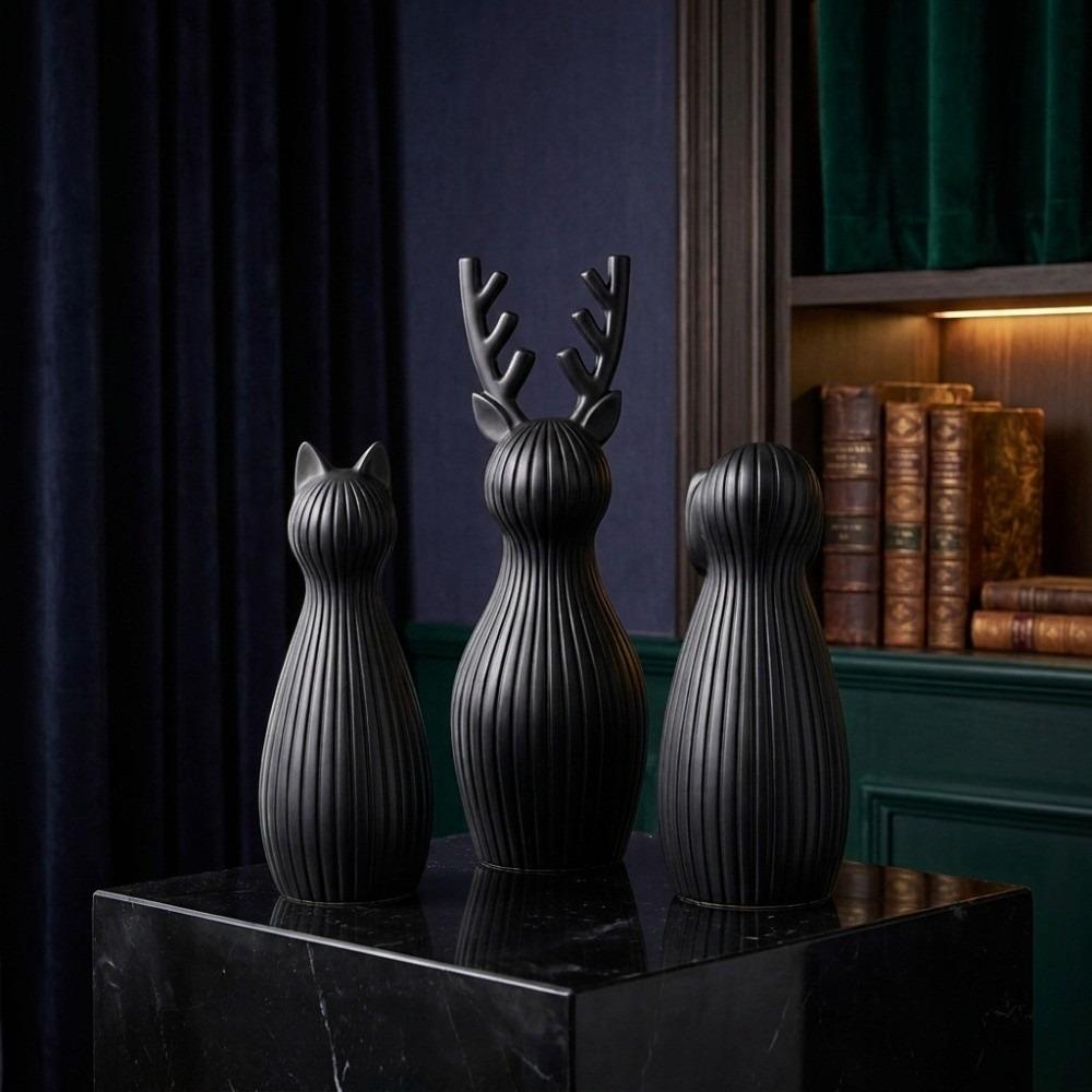 3D Printed Cat Statue Stripe Texture Pray Girl Sculpture Minimalist Tabletop Ornaments Home