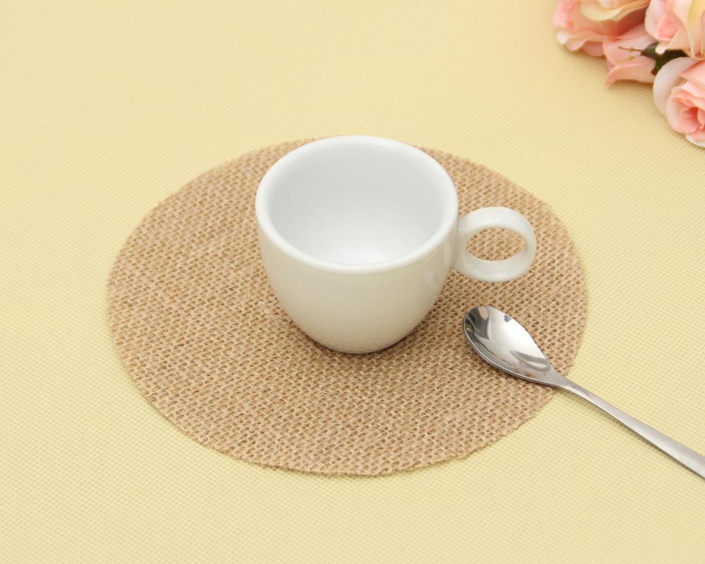 10pcs Round Linen Jute Burlap Dining Table Mat Linen Table Placemat Tea Cup Plates Mats For Home Wedding Christmas Party Decor