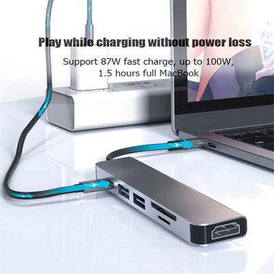 6 In 1 USB C Hubs Type C 3.0 Adapter To 4K HDMI SD TF Card PD Fast Charge Splitter USB Docking Stations Hub for MacBook Computer