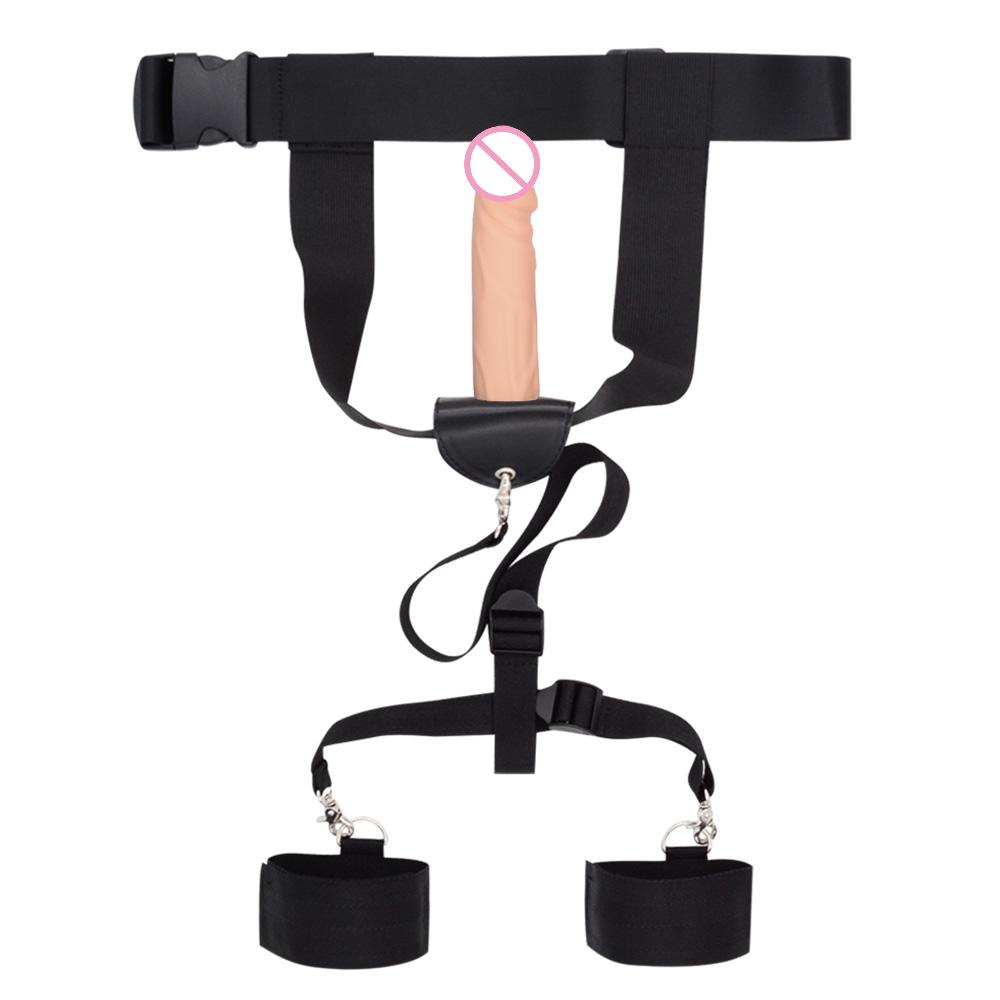 Waist  Belt with Detachable Dildo Handcuff Leather Harness Penis Holder Bondage Chastity Forced Orgasm Belt for Dildo Women