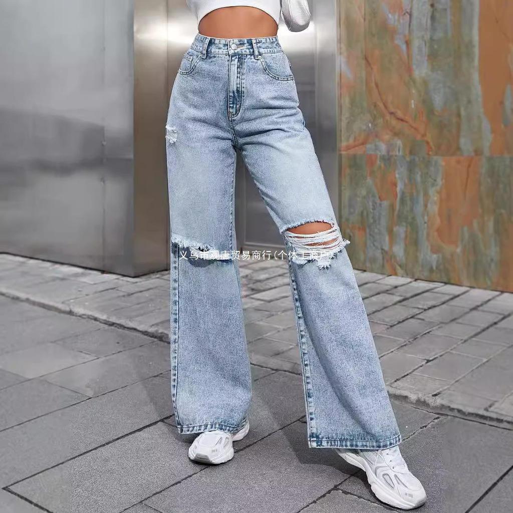 Y2K Zerfetzte High-Waist Damen Casual Bequeme Lange Jeans