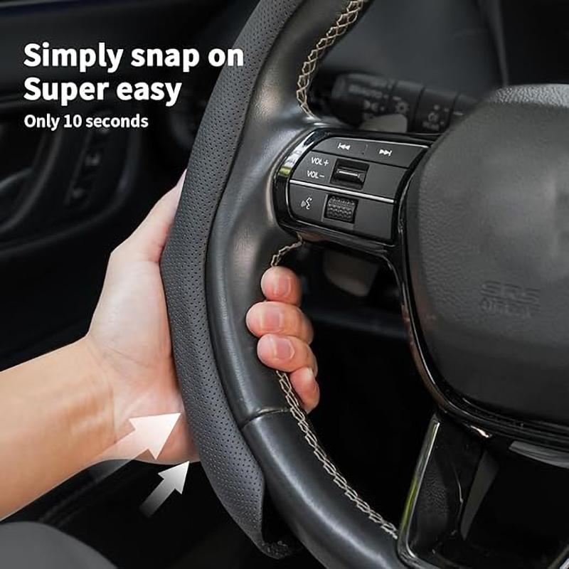 SEAMETAL Car Steering Wheel Cover Nappa Leather Snap-On Clip Installation With Return Mark Non-slip Steering Wheel Protector