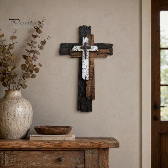 Abgenutztes Holzschild Rustikale Christliche Dekoration, Großes Religiöses Holzkunstwerk, Dekorative Gedenkkunst Spirituelle Hängende Skulptur für Kirche Zuhause