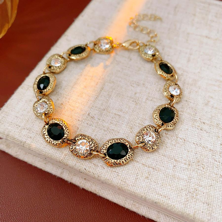 Luxury Green Rhinestone Crystal Bracelet Gold Color Link Chain Bracelets For Women Vintage Party Wedding Bridal Jewelry Gifts