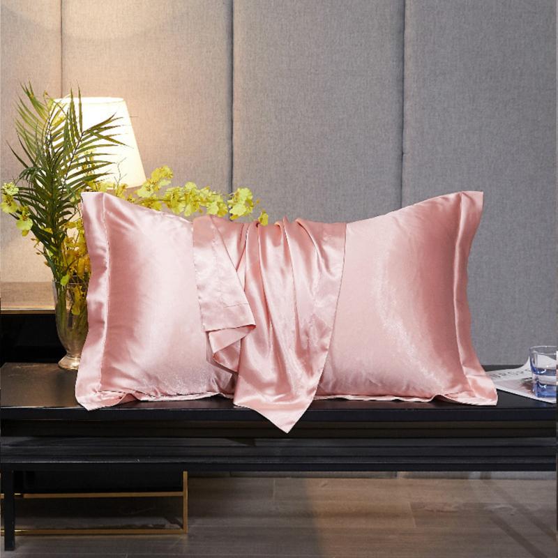 2pcs Pillowcase, Artificial Silk Soft Breathable Skin-friendly Solid Color Cushion Cover, Satin