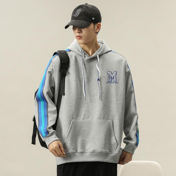 

Осенний свитер с капюшоном мужской свободного кроя большого размера модный топ с принтом с длинным рукавом повседневная куртка одежда модный 3XL темно-серого