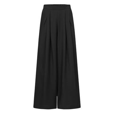 Summer Fall Women's Wide Leg Pants Casual Pocket Elastic Solid Pants Loose Pleated Solid Zipper Floor-length Pants Plus Size