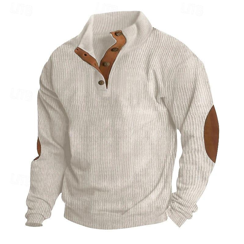 Men's Pullover for Autumn and Winter, Suede Lapel Striped Sweatshirt, Casual Striped Knitted Shirt for Young People