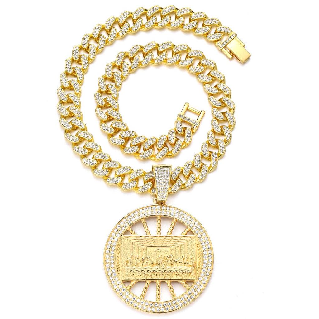Da Vinci Rhinestone Pendant with Cuban Chain - European & American Style Hip Hop Jewelry