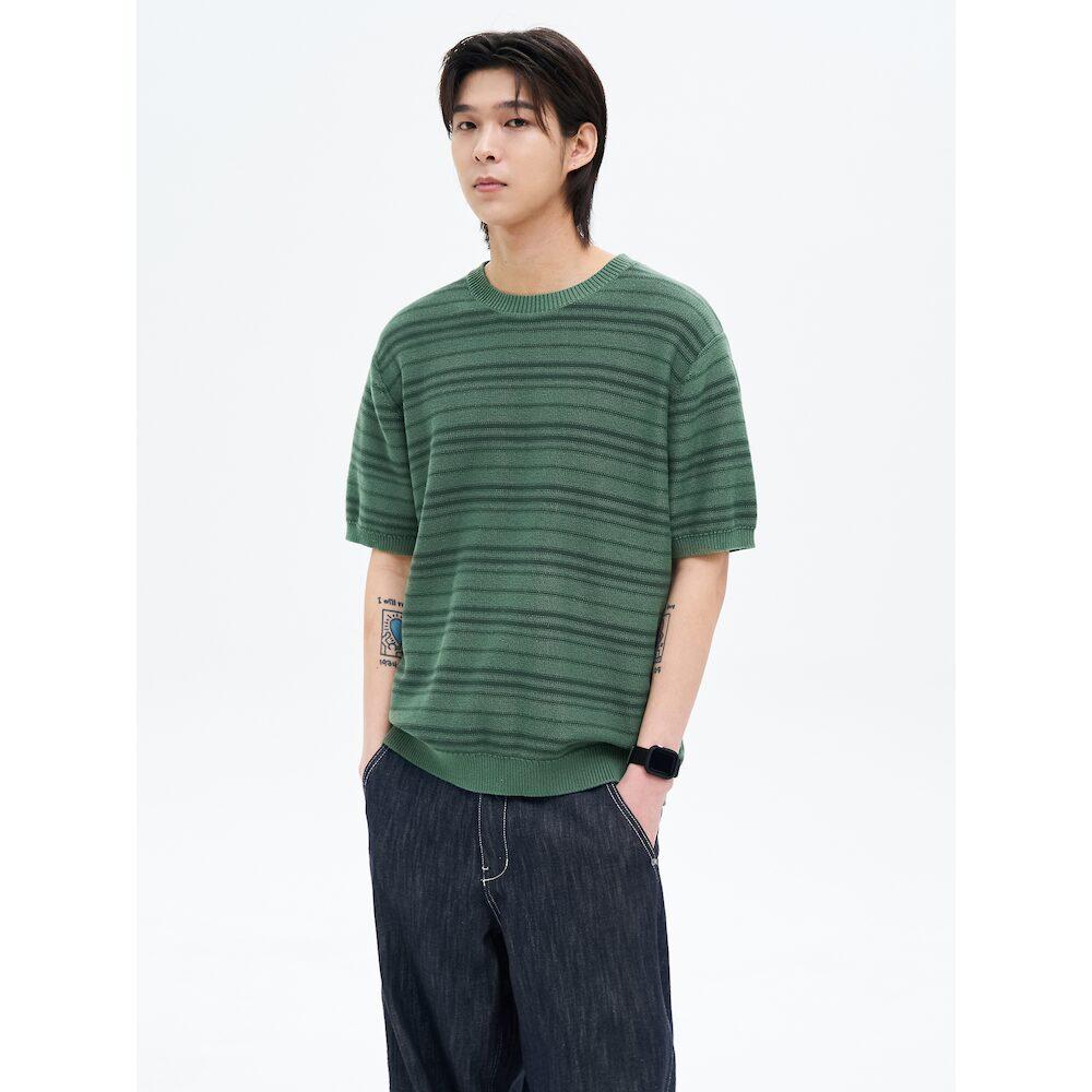 8SECONDS Vintage Striped Round Short Sleeve Knit Green