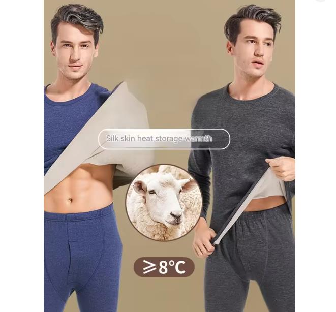 Men's Autumn Winter Cashmere Silk Soft Suit Comfortable Warm Underwear with Thickened Plush Set for Men Women Thermal Clothing