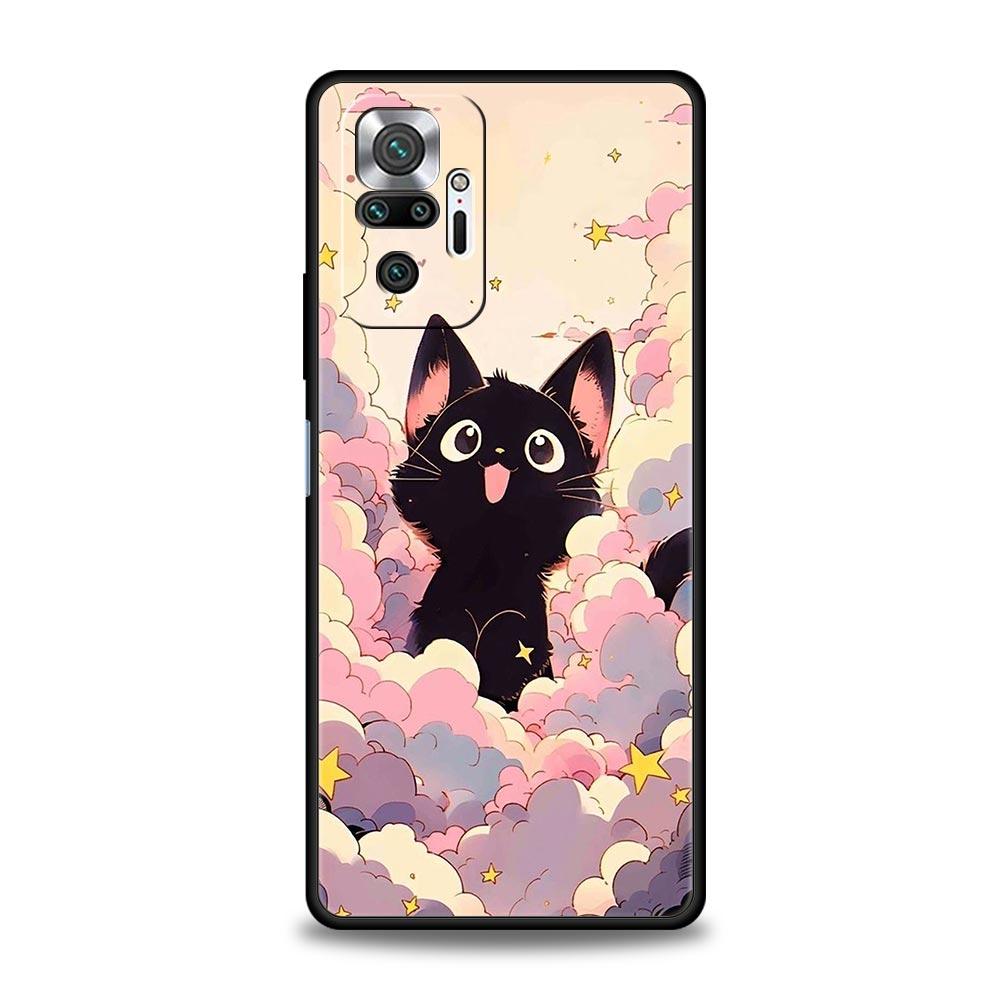 Handyhülle für Xiaomi Redmi Note 14 13 12 5G 11 10 Pro Plus 4G 9S 9 14C 13C 12C 10C 9C 9A Hülle Künstlerische Schwarze Katze Sternenklare Nacht