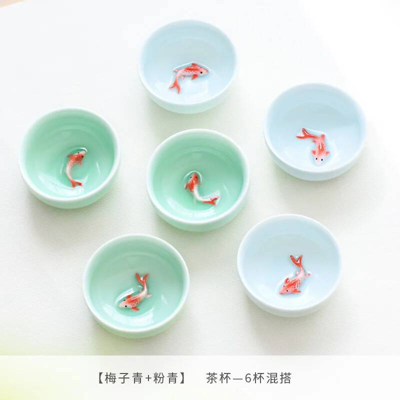 

Conjunto de xícara de chá kung fu 3d, 6 peças, peixe dourado, xícaras de chá da china, crepitante, viagem, tigela de chá de