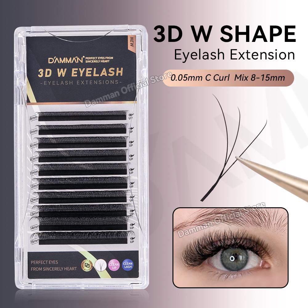 DAMMAN 3D W-shaped False Eyelashes, C-curl, 0.05mm Thickness, 8-15mm Mixed Length, False Eyelashes, Eyelash Extension Products.