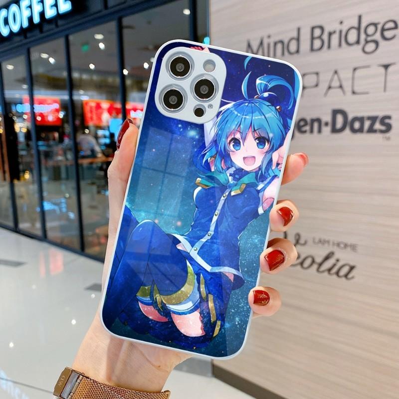 Cute Konosuba Anime Girl Phone Case For IPhone 14 13 12 11 Pro Max X XR XS 8 7 Plus Liquid Glass Color Phone Cover