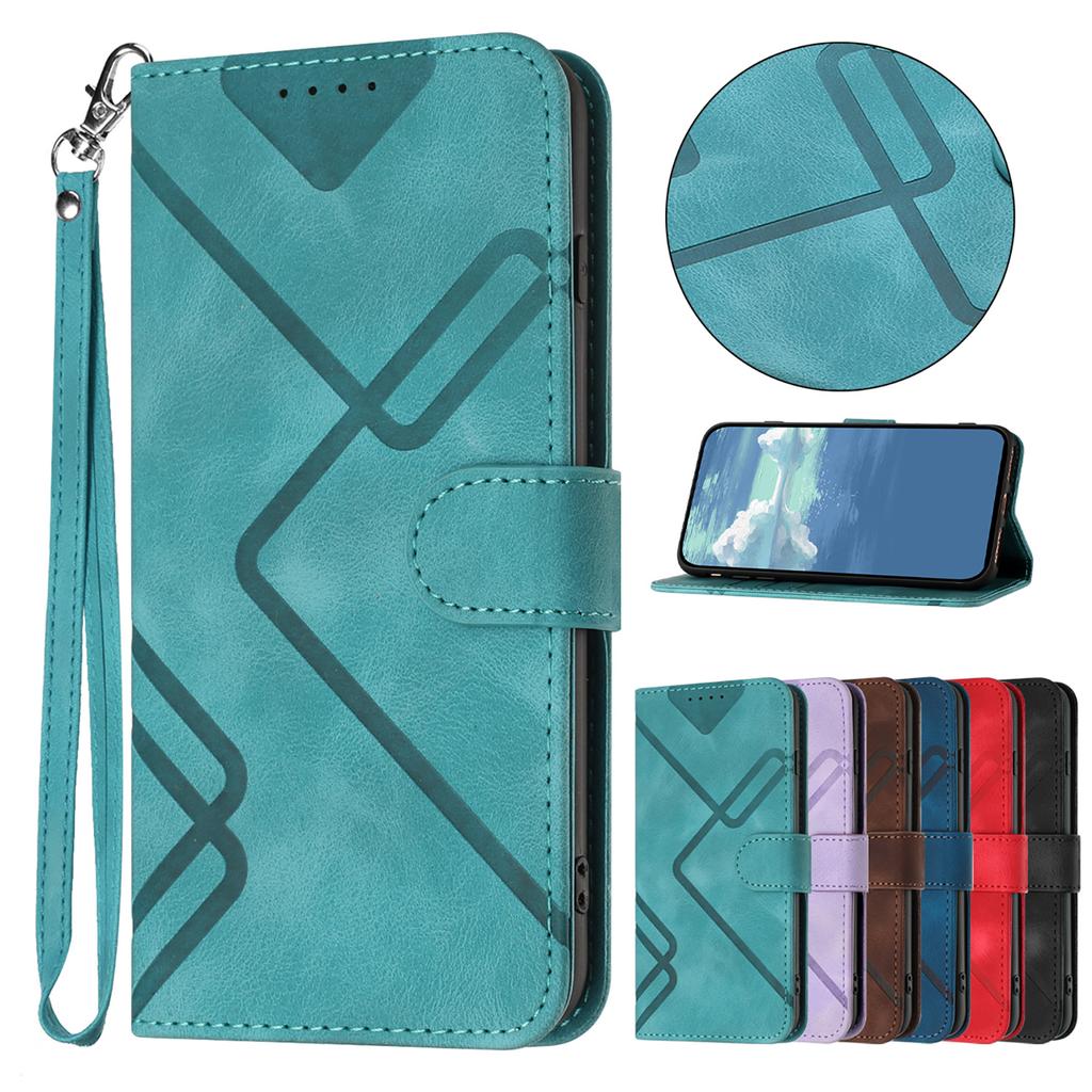 For iPhone Air Wallet Case Line Imprinted PU Leather Phone Cover with Strap
