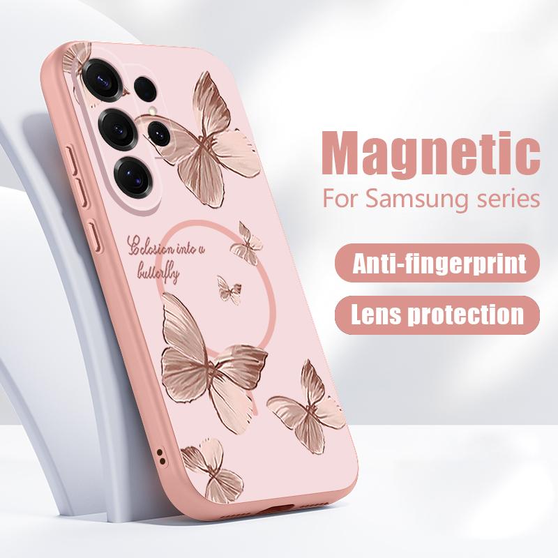 Bowknots Butterfly Pattern Case For Samsung Galaxy S26 Ultra S25 Edge S24 Plus S23 FE S22 A54 A55 A56 5G Magnetic For Magsafe Matte Cover