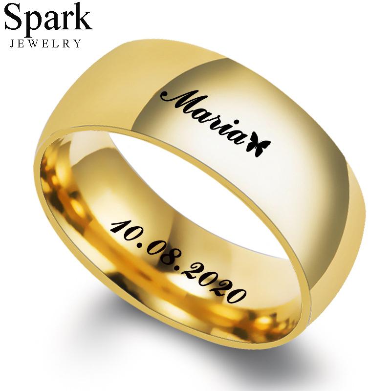 

Индивидуальные кольца шириной 4/6/8 мм Выгравированное имя Дата Персонализированное кольцо из нержавеющей стали для женской пары Свадебные украшения Подарок