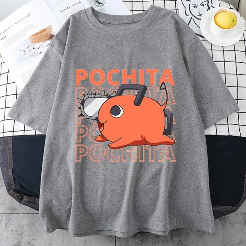 Anime T-Shirt Funny Pochita Graphic Printing Short Sleeve Summer Casual O-Neck Loose T-Shirt Tops hip hop Harajuku Oversized Tee