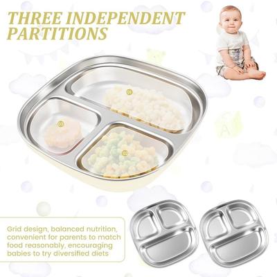 304 Stainless Steel Kids Tableware Silicone Suction Base Easy To Clean Stainless Steel Divided Plate Divided Design