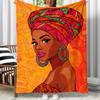 African Woman Headwrap Cultural Art Flannel Blanket Vibrant Colorful Design Ethnic Pattern Throw Blanket Gift for Her