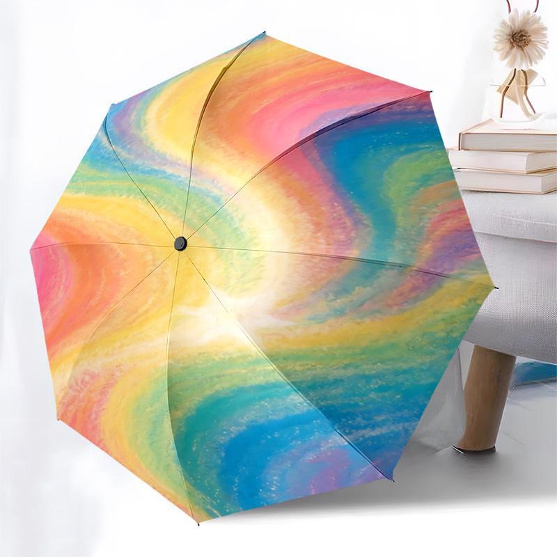 Rainbow Swirl Automatic Opening Folding Umbrella with 8-Rib Iron Frame - Portable Design for Outdoor Use, Festive Gift, Travel, Daily Use112