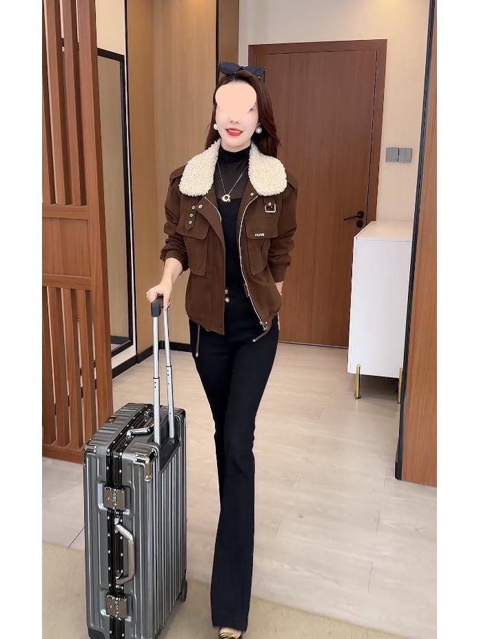 Petite Women's Thickened Fleece-Lined Cotton Jacket - Winter 2025 Fashion, Versatile, Slimming, Zipper Coat