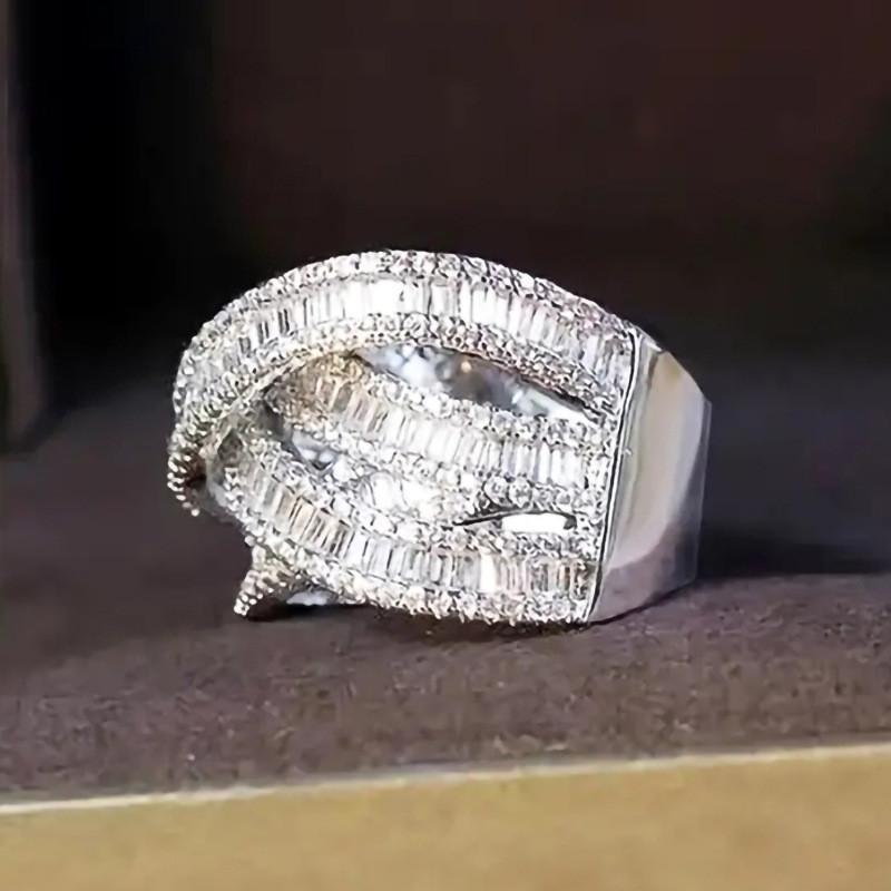 925 Sterling Silver Cross Rings Full Bling Iced Out Cubic Zirconia Gorgeous Wedding Band Accessories for Women Party Jewelry